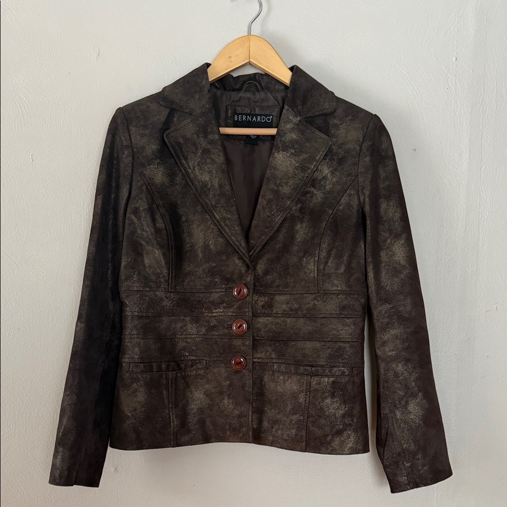 Bernardo Leather Distressed Brown Women's Blazer small